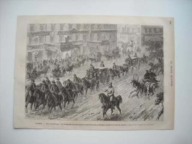 Gravure 1877. Russie. Saint-Petersbourg. Promenade Des Demoiselles Nobles De Smo