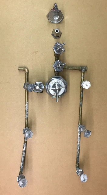 VTG 1930's Deco Full Body Shower Sprayer Mixer Valves Chrome Brass Old 1957-22B