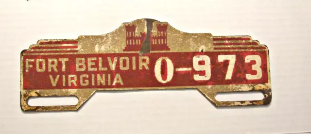 1950's Fort Belvoir Virginia license plate topper U.S. Army Installation