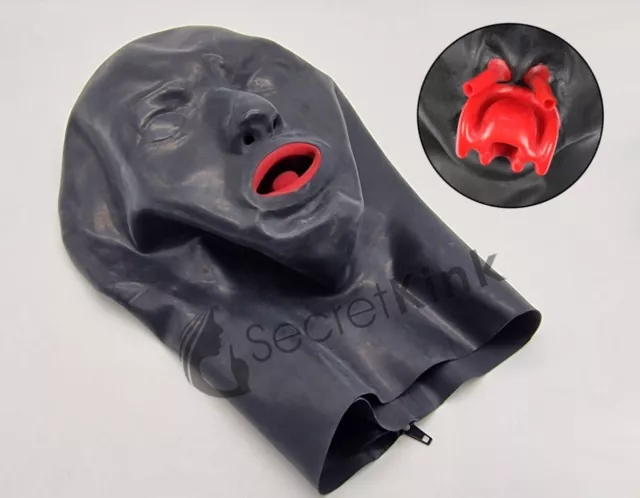 Latex Black Rubber Gummi Hood Long Gimp Mouth Sheath Fetish Anatomical Male Mask