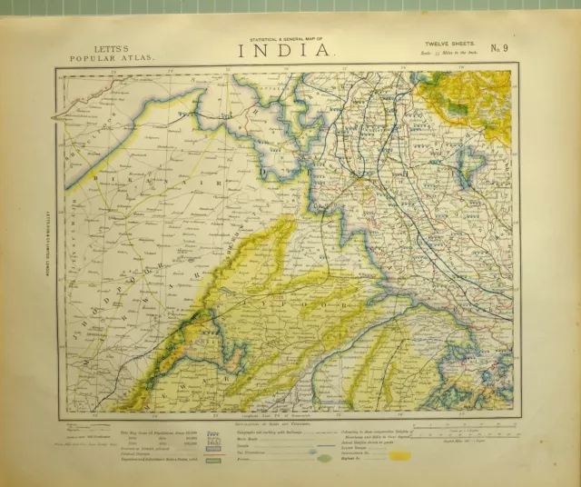 1881 Letts Map India Jypoor Mewar Ajmeer Bikanair Jhodpoor Marwar