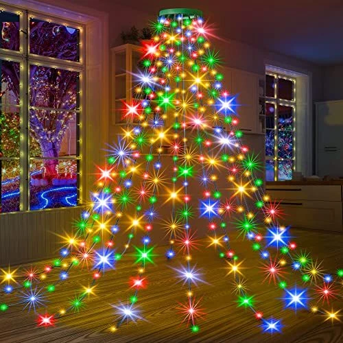 Christmas Tree Lights With Ring 6.56ft X16 Lines 400led Christmas Tree Waterfall