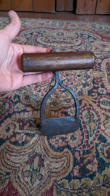 Sweet Antique Early Primitive Metal Hand Forged Herb Chopper Wood Handle 7"