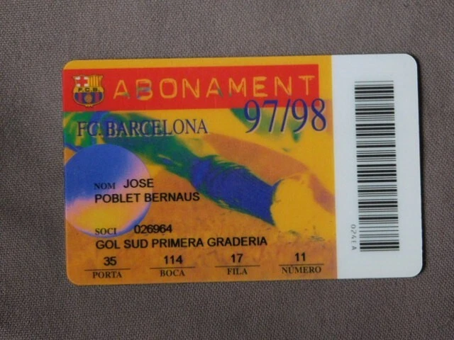 Magnetic Card Abonament F.C. Barcelona 1997/98