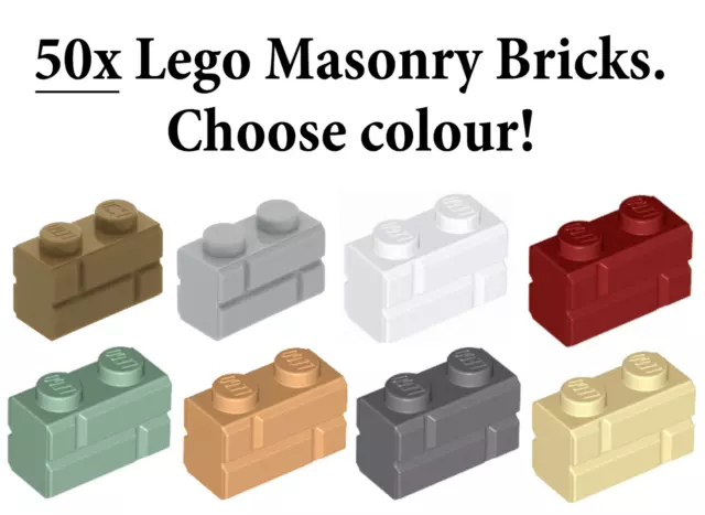 50x LEGO Masonry Brick 1 x 2 Genuine Sand Green Dark Tan Red White Gray Nougat