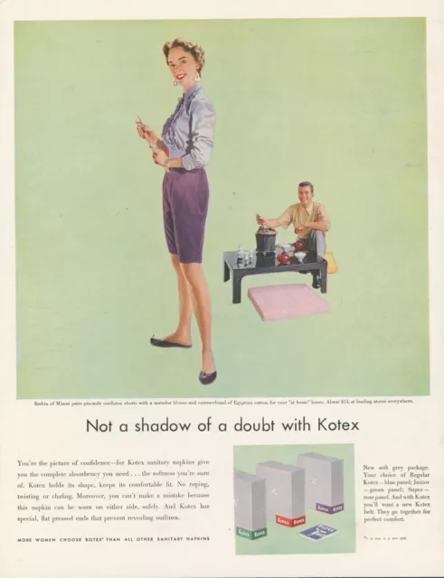 1955 Kotex Fondue Serbin Miami Corduroy Shorts Low Table Vintage Print Ad LHJ4