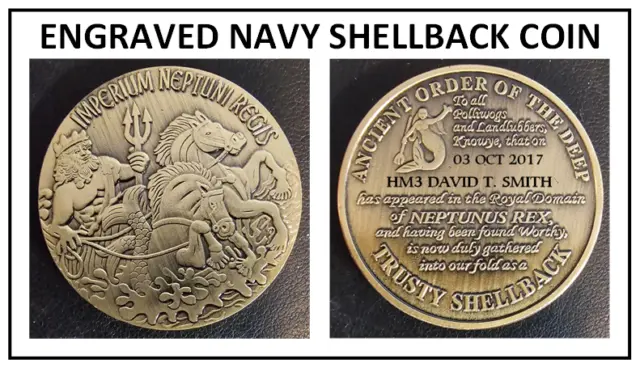 Challenge Coin: ENGRAVED NAVY Shellback (Ships from Colorado, USA)