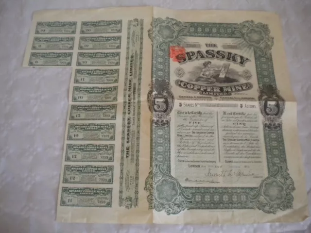 Vintage share certificate Stocks Bonds action Spassky Copper Mine 1912