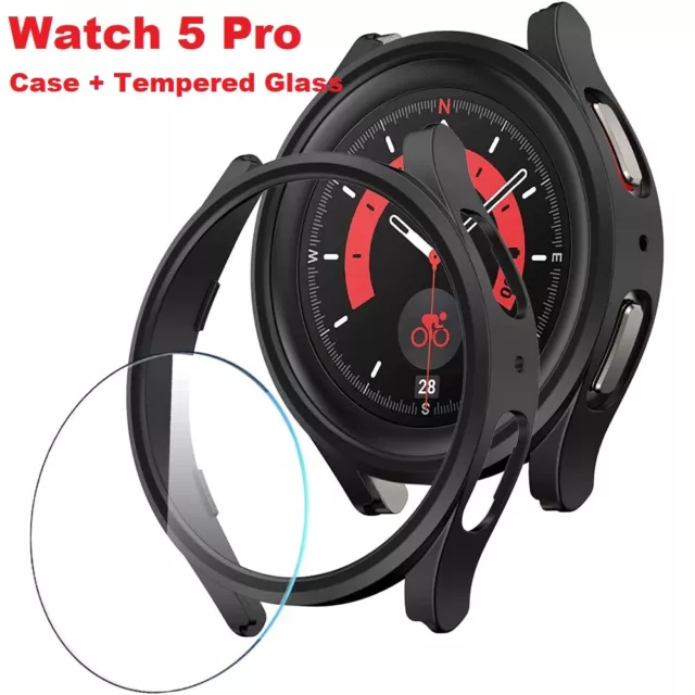 For Samsung Galaxy Watch 5 Pro 45mm Case Cover + Tempered Glass Screen Protector