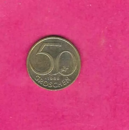 Austria Austrian Km2885 1989 Uncirculated-Unc Mint Old 50 Groschen Coin