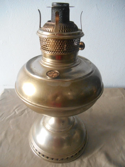 Antique 1800's Nickel Plated Brass Center Draft B&H Oil/Kerosene Lamp