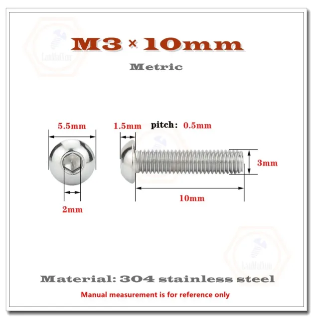 New M3 A2 Stainless Steel Allen Hex Socket Button Head Screw Bolt ISO7380