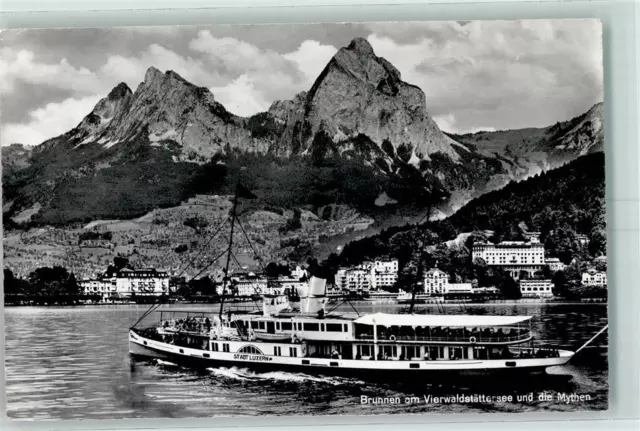 10392170 - Brunnen Vierwaldstaettersee Dampfschiff Stadt Luzern Mythen