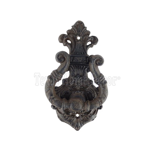 Fleur De Lis Door Knocker Cast Iron Rustic Brown Finish Floral Victorian Style