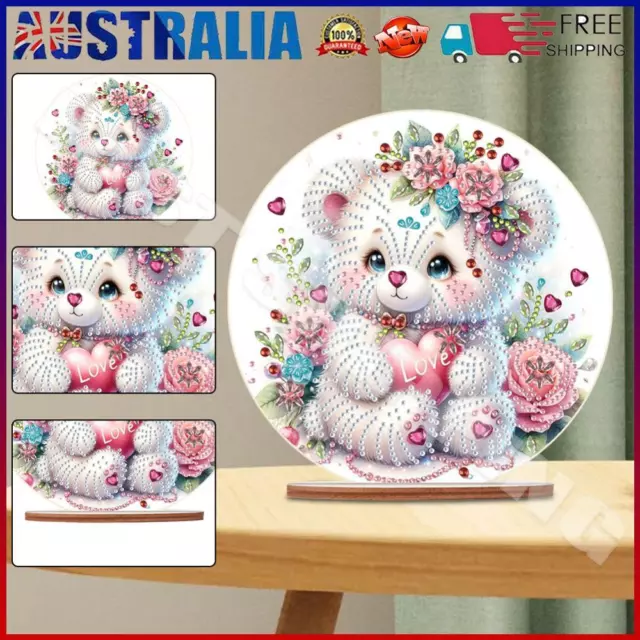 Special Shaped Diamond Painting Desktop Ornaments Kit Bear Wooden for Home Decor