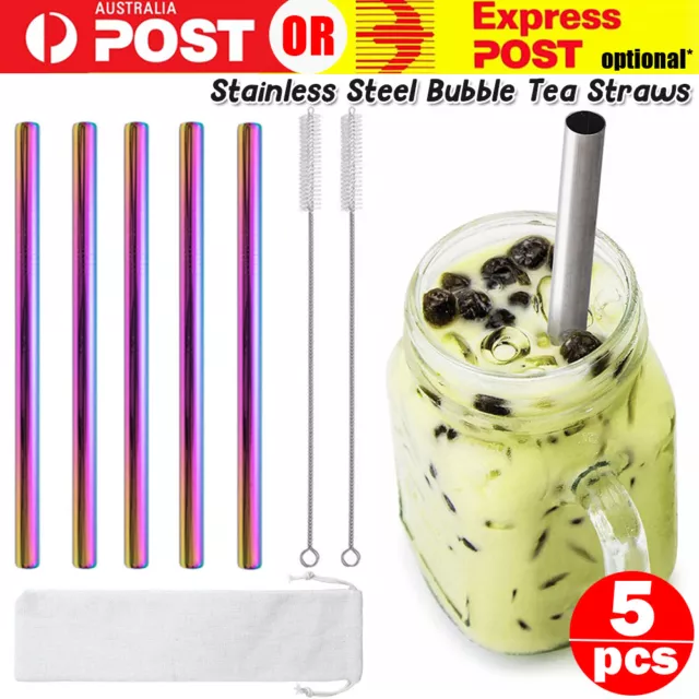 8pcs BOBA Bubble Tea Straw Extra Wide Stainless Steel Metal Reusable Jumbo Pack