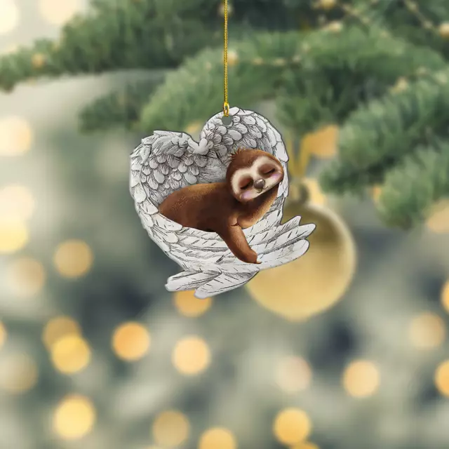 Sloth Sleeping Angel Car Ornament, Sloth Angel Wings Christmas Ornament Gift