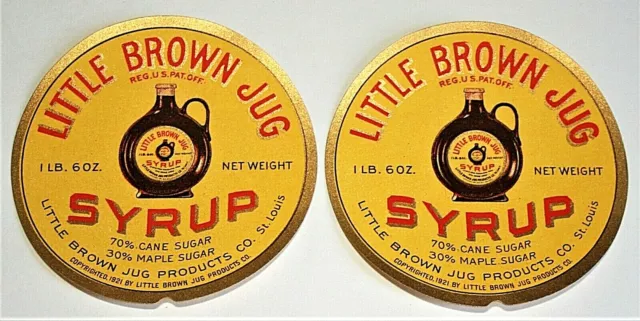 2 Little Brown Jug Products Maple Syrup Bottle Foil Paper Label New NOS 1921 2