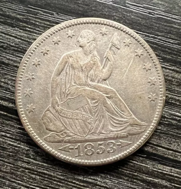 1853 Arrows and Rays Seated Liberty Half Dollar 50C - Beautiful Details!