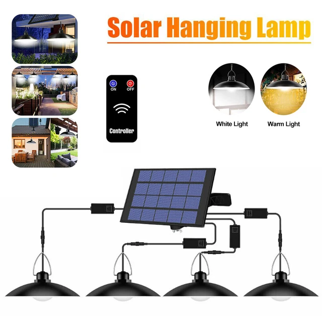 1/2/3/4Head Solar LED Pendant Light Panel IP65 Garden Yard Shed Hanging Lamp UK