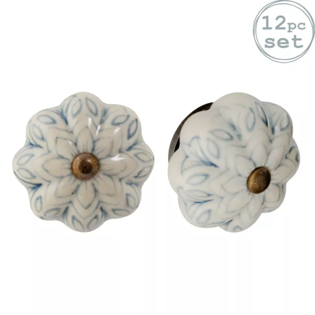 12x Gris 4.5cm Floral Céramique Boutons de Tiroir Armoire Poignées de Porte