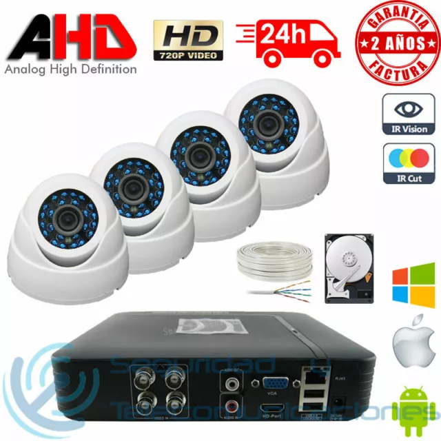 Kit Grabador Dvr + 4 Camaras Ahd Mini Domo Interiores + Hdd Videovigilancia Cctv