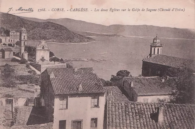 Carte postale ancienne postcard CARGESE CORSE deux église golf timbrée 1928