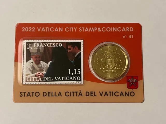 A  Saisir  Coincard  Vatican  Annee  2022  N°41  Piece  50 Ct + Timbre  1,15€