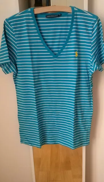 T-shirt RALPH LAUREN SPORT. Tg XL ragazzi. Azzurra/ Bianca. A righe