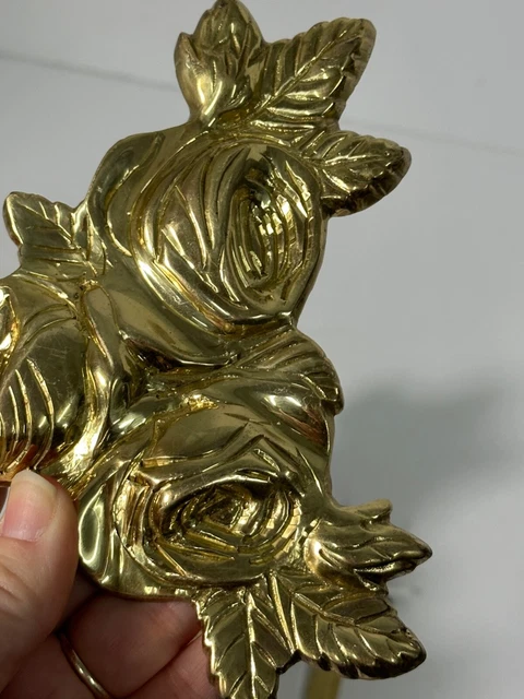 VTG BRASS Curtain Tiebacks 2 Solid Brass Rose Flower Tie Backs Holdbacks Set (1) 9