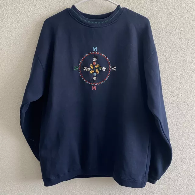 VTG Men's Mickey & Co. Embroidered Disney Crew Neck Sweatshirt Size Large Blue