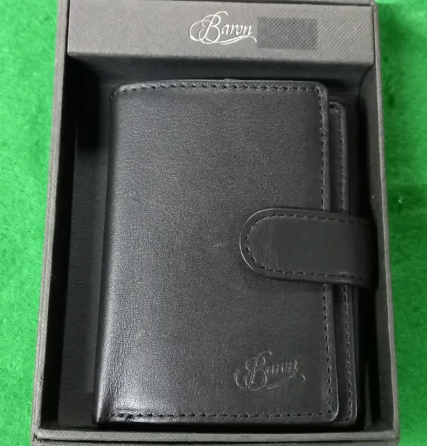 New wallet billfold black genuine leather - BARON Tab closure 2 windows 16 slots