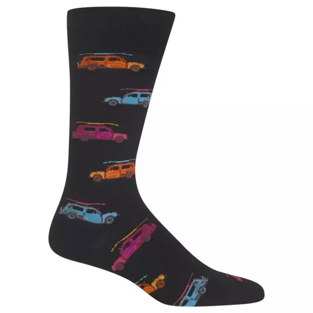 Woody Surfer Car Hot Sox Men's Crew Socks Black New Novelty Wave Fashion