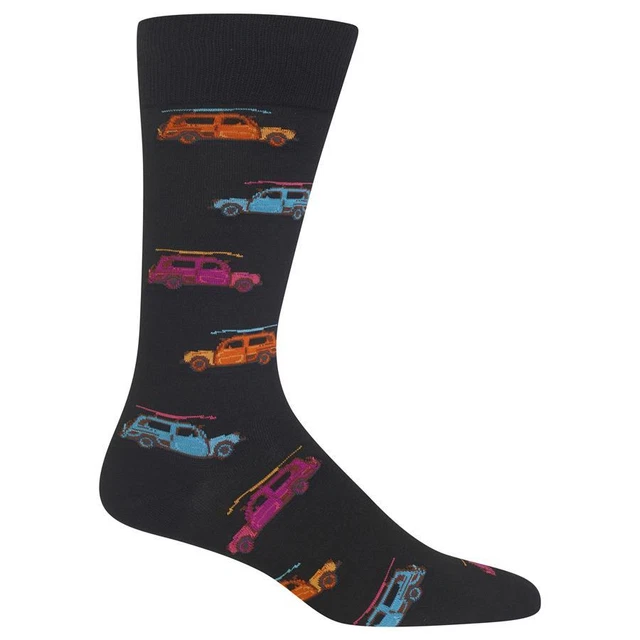 Woody Surfer Car Men's Crew Socks Size 10-13 Black Hot Sox Wave Fashion New*