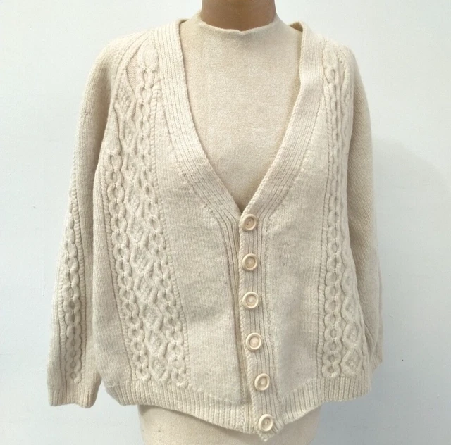 Cardigan vintage lavorato a maglia grossa, Boxy Fit, Beige, Regno Unito taglia XL