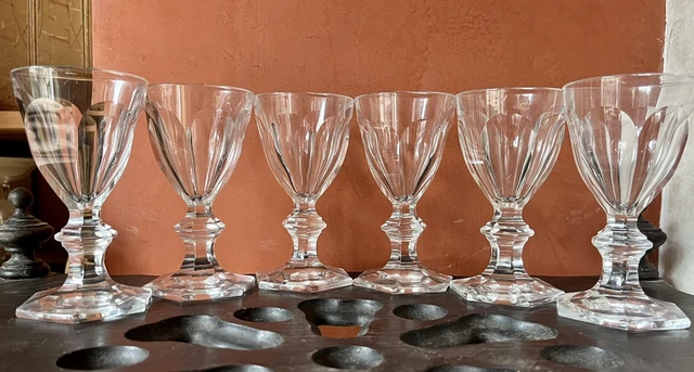 6 Verres à vin blanc en cristal de Baccarat Service Harcourt 1841, estampillés