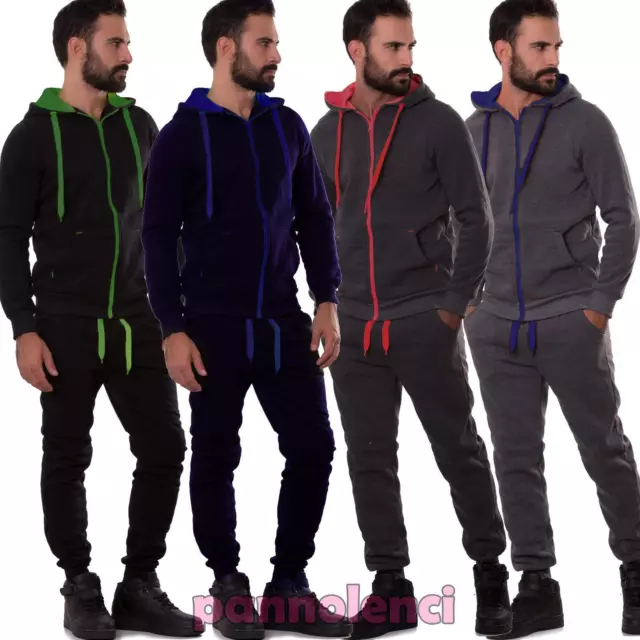 Tuta UOMO felpa pantaloni fitness palestra cappuccio zip sport nuova S6606