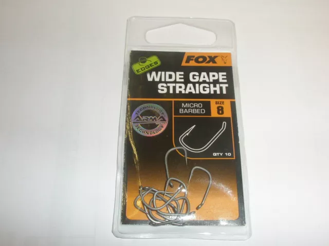 Fox Bordes Wide Gape Recto Ganchos 10pk Todas las Variedades Carpa Pesca Abordar