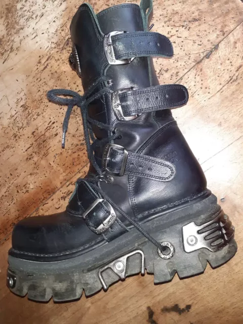 BOTTES CUIR NOIRES Gothique NEW ROCK BLACK REACTOR lacets M 373 S4