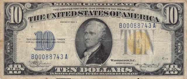 1934 A $10 Ten Dollar North Africa Emergency Issue Silver Certificate (P115)
