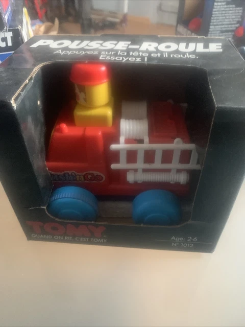 Vintage Tomy Camion Pompier Pousse Roule