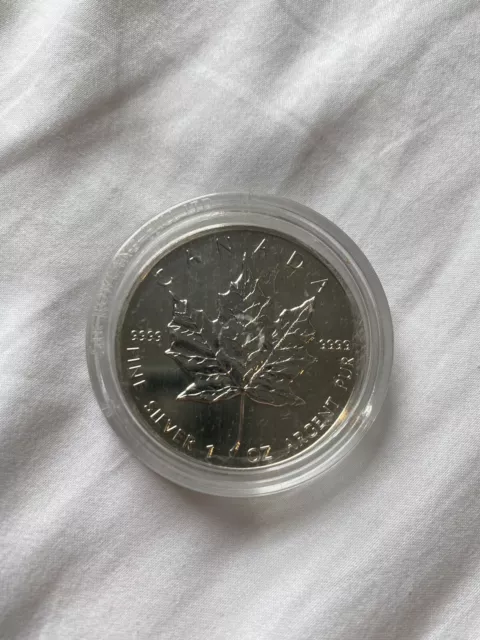 Canada MAPLE LEAF 1 Oz Silber 1989 Unze Kanada Silver 5 Dollars Kapsel