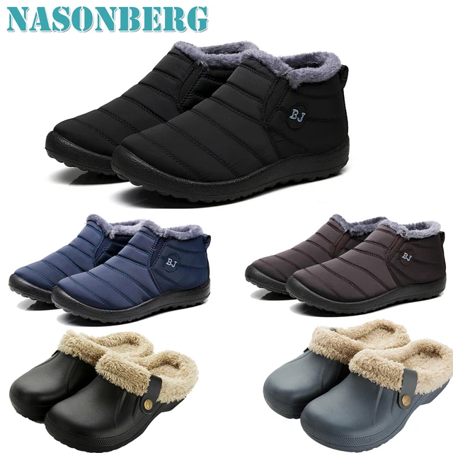 US Mens Snow Boots Warm Fur Lined Ankle Booties Waterproof Slip On Winter Shoes