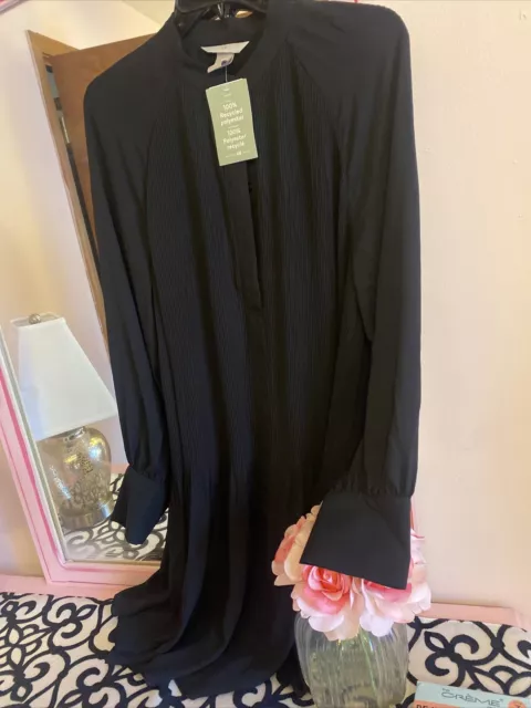 H&M NWT Black Long Sleeve Chiffon Dress Women Size L