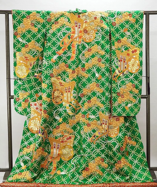 Iro Uchikake Pure Silk Bridal Japanese Style Wedding Kimono Used Green Gold