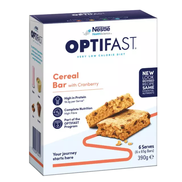 OPTIFAST VLCD 6 x 65g (390g) Bars - Cereal with Cranberry Flavour [NEW RECIPE]