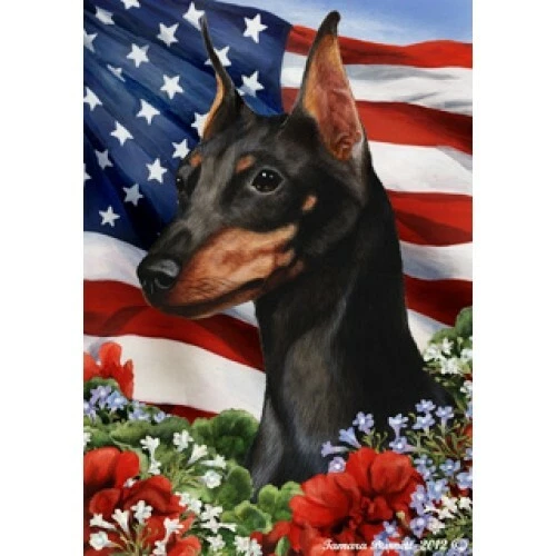Patriotic (1) House Flag - Black and Tan Miniature Pinscher 16222