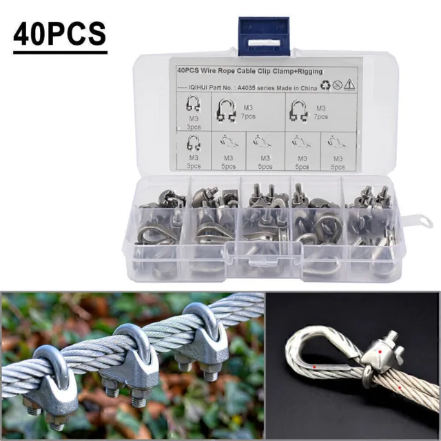 20pcs M3 Wire Rope Fixed Clamp + 20pcs M3 Chicken Heart Ring Triangular Ring