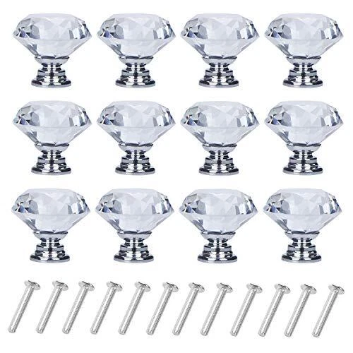 YourGift 12 Pack Drawer Knobs Diamond Shaped Crystal Glass 30mm Cabinet Knobs...