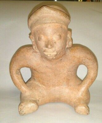 Pre-Columbian Mayan Red Clay Large Seated Male Figure ~Colima C. 250 BC - 250 AD
